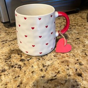 Valentines Heart Patterned Mug with Red Handle